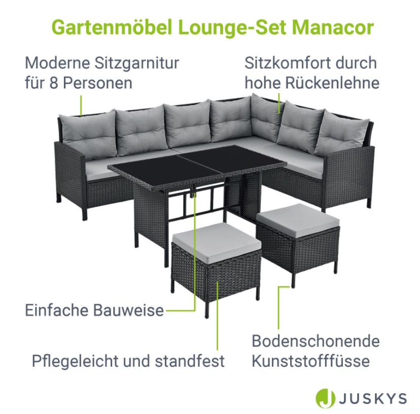Polyrattan Lounge Manacor Schwarz