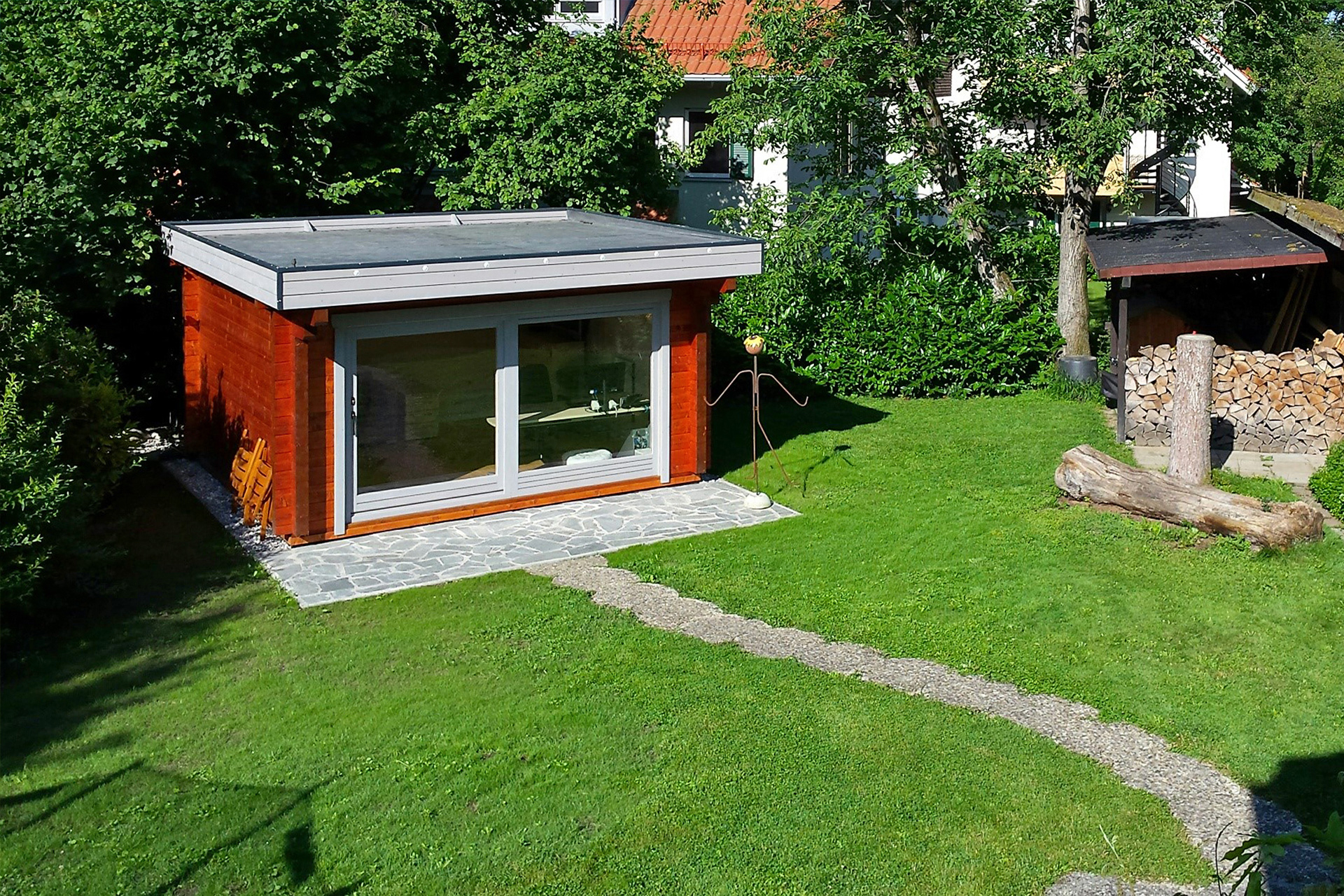 Gartenhaus Panorama Plus Flachdach aus nordischer Fichte
