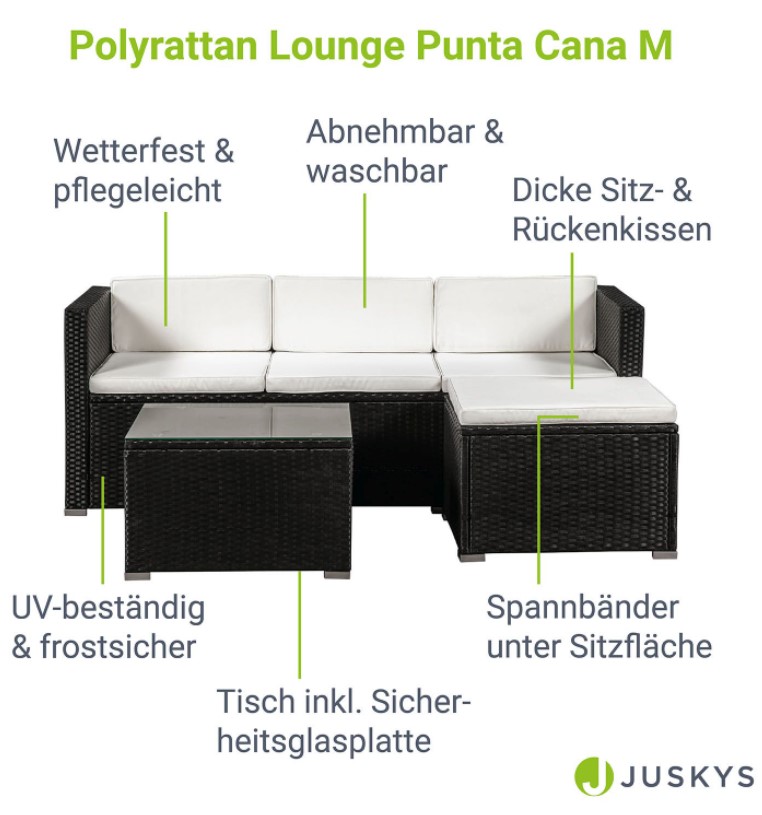Polyrattan Lounge Punta Cana M Schwarz-Cremeweiß