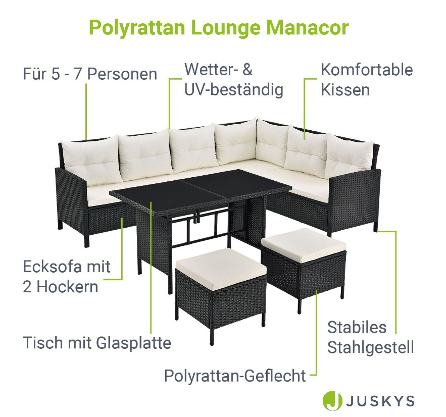 Polyrattan Lounge Manacor Schwarz-Cremeweiß